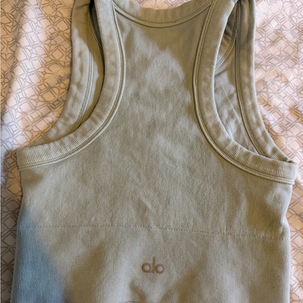 ALO Yoga Olive Green Ribbed Racerback Tank Top